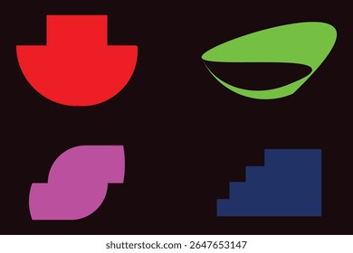 Abstractas Formas geométricas rojas púrpura verde azul Formas sobre fondo negro Diseño minimalista simple
