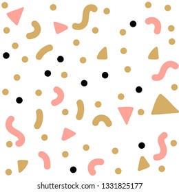 Abstract and geometric shapes seamless pattern in pink/golden colors.