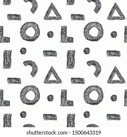 Abstract geometric shapes seamless pattern. Hand drawn vector illustration.