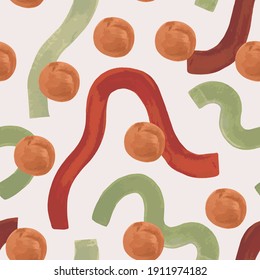 Abstract geometric shapes seamless pattern. Watercolor minimal waves, circles background. Hand drawn vector illustration for minimalist print, cover, boho decor, organic wallpaper design