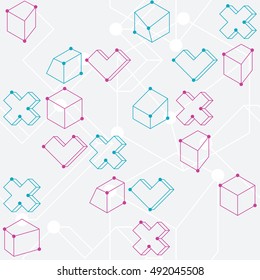 Abstract geometric shapes seamless pattern. Lines ans dots abstraction