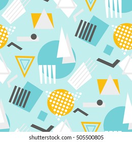 Abstract geometric shapes  seamless pattern. Retro 80's, 90's Memphis style