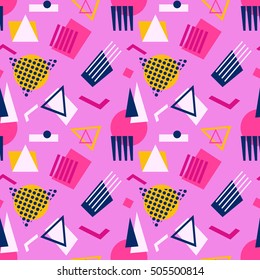 Abstract geometric shapes  seamless pattern. Retro 80s, 90s Memphis style