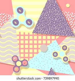 Abstract Geometric Shapes Seamless Pattern with Spinner Toy. Modern Background Poster Textile. Vector illustration