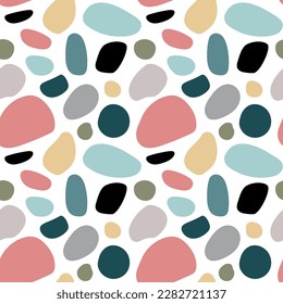 Abstract geometric shapes seamless patterns. Stone mosaic. Vector Hand drawn various shapes and doodle objects. Abstract contemporary modern style. Trendy colorfull illustration. Stamp texture.