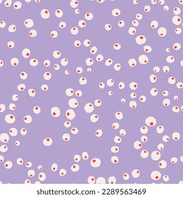 Abstract geometric shapes seamless repeat pattern. Random placed, vector polka dots all over surface print on lilac background.