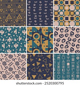 Abstract geometric shapes seamless repeat pattern set