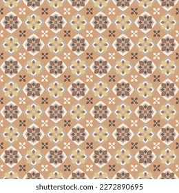 Abstrakte geometrische Formen Nahtlose Vektormuster Hypnotische Psychedelische Retro-Quadrate Diamonds Azulejos marokkanischer Stil Mosaik farbiges trendiges Muster Perfekt für Allover Print Milky Brown Tones