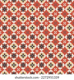 Abstract Geometric Shapes Seamless Vector Pattern Hypnotic Psychedelic Retro Squares Diamonds Azulejos Moroccan Style  Mosaic Colorful Trendy Pattern Perfect for Allover Print Coral Yellow Tones