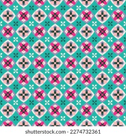 Abstract Geometric Shapes Seamless Vector Pattern Hypnotic Psychedelic Retro Squares Diamonds Azulejos Moroccan Style  Mosaic Colorful Trendy Pattern Perfect for Allover Print Tiffany Blue Fuchsia