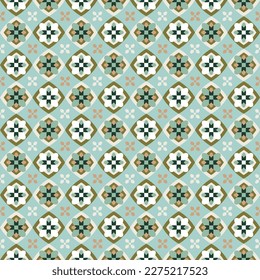 Abstract Geometric Shapes Seamless Vector Pattern Hypnotic Psychedelic Retro Squares Diamonds Azulejos Moroccan Style  Mosaic Colorful Trendy Pattern Perfect for Allover Print Mint Green Tones