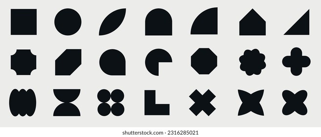 abstract geometric shapes. set of black and white shapes. Y2K geometric shape. design geometric silhouette elements. Modern  forms collection of Y2k elements. set Y2k. geometric brutalism