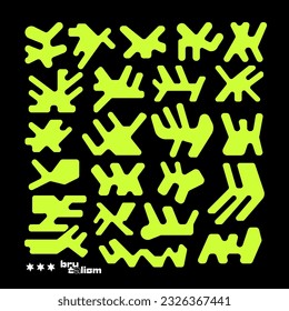 Abstract geometric shapes set, brutalism forms collection, bold memphis geometric elements. Trendy minimalist basic figures, modern graphic design. Simple vector illustration.