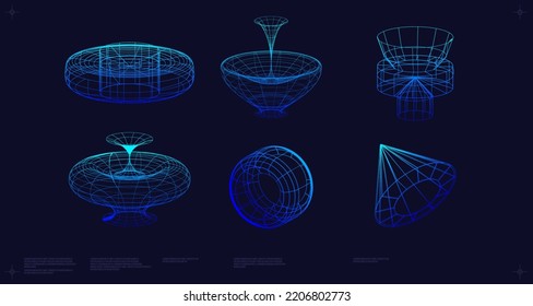 Abstract Geometric shapes set collection, Cyberpunk retro futurism vaporwave. 