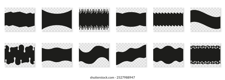 Abstract Geometric Shapes Set. Curved and Wavy Minimal Design Elements for Website Decoration. Black Abstract Separator for Web Page. Isolated Vector Illustration.