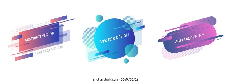 Abstract geometric shapes set. Fluid color gradient design for promotional banner, card, brochure. Vector illustration.