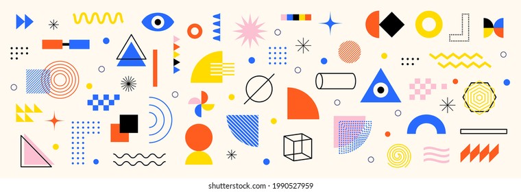 Abstract geometric shapes set. Memphis design, bauhaus retro elements. For web, vintage, advertisement, commercial banner, poster,  billboard, sale, brochures. Set of vector geometric shapes 