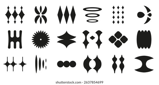 Abstract Geometric Shapes Solid Icon Set. Modern Design Elements And Decorative Patterns Silhouette Symbol Collection. Creative And Artistic Vector Illustration. Isolated Vector Illustration.