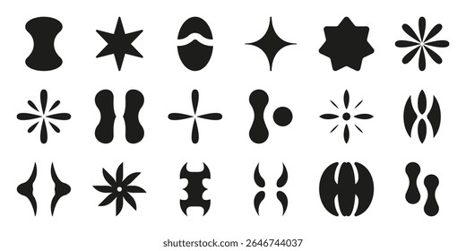 Abstract Geometric Shapes Solid Icon Set. Creative Design Elements And Pattern Silhouette Symbol Collection. Modern Art, Decoration, And Graphic Design. Isolated Vector Illustration.