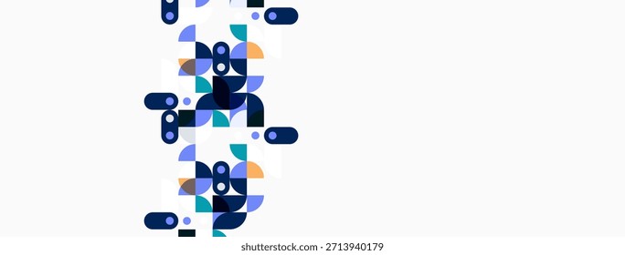 Abstract geometric shapes, squares, circles, rectangles. Blue, teal, white color scheme. Minimalist design, modern aesthetic. Clean composition.
