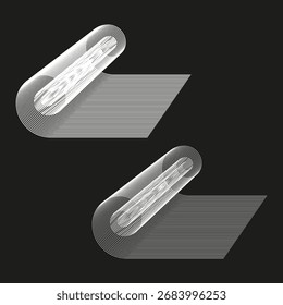 Formas geométricas abstratas. Objetos de vetor listrados. Elementos de design em tons de cinza. Ilustração tecnológica minimalista. EPS 10.