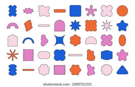 Abstract Geometric Shapes with Stroke. Sticker shapes oval, rectangle, line, flower, bling. abstract background elements for branding, packaging, prints and social media posts.
