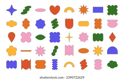 Abstract Geometric Shapes with Stroke. Sticker shapes oval, rectangle, line, flower, bling. abstract background elements for branding, packaging, prints and social media posts.