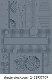 Abstract Geometric Shapes and Styles for Science, Technology, Physics, Space Posters, Backgrounds. 3D Effect Abstract Objects, Mesh, Grid