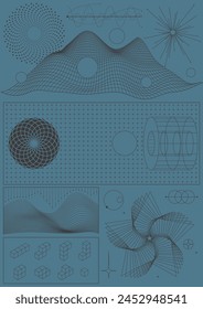 Abstract Geometric Shapes and Styles for Science, Physics, Technology, Space Posters, Backgrounds, Illustrations. 3D Effect Abstract Elements, Mesh, Grid