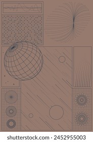 Abstract Geometric Shapes and Styles for Science, Physics, Technology, Space Posters, Backgrounds, Illustrations. 3D Effect Abstract Objects, Mesh, Grid, Elements 