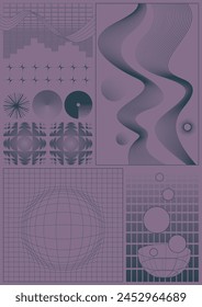 Abstract Geometric Shapes and Styles for Science, Physics, Technology, Space Posters, Backgrounds, Illustrations. 3D Effect Abstract Objects, Mesh, Grid, Elements 