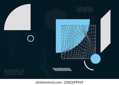Abstract geometric shapes such as circle, square, rectangle and lines on black decorative background