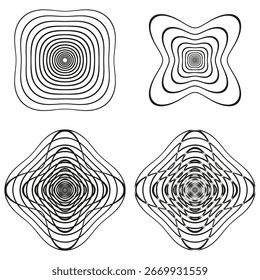 Abstract geometric shapes. Swirling Vector forms. Modern graphic elements. Optical distortion effects. EPS 10.