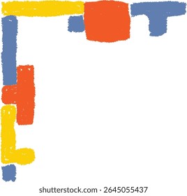 Abstract geometric shapes with textured brushstrokes form a corner pattern. Textured rectangles and squares create a dynamic composition. Cartoon vector illustration.