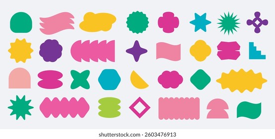 Abstract Geometric Shapes. Trendy Y2K Retro Badges Vector Design. Sticker Label Elements. Minimal Frame Patch.