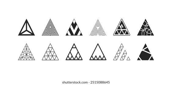 Abstract geometric shapes and triangle icons in a modern vector set, ideal for creating stylish illustrations and adding a contemporary edge to your design work.