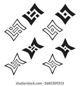 Formas geométricas Abstractas. Elementos de diseño de Vector. Símbolos tribales modernos. Ilustración en blanco y negro. EPS 10.