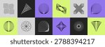 Abstract Geometric Shapes Vector Illustration Set. Collection of Linear Futuristic Shape Design Elements with Editable Stroke.