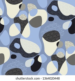 Abstract geometric shapes vector seamless pattern. Decorative texture with dynamic fluid, liquid flow. Modern art style background. Creative wallpaper, trendy wrapping paper, textile design