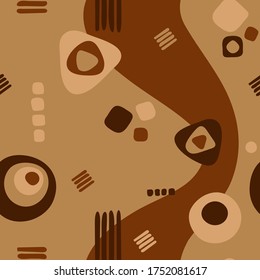 abstract geometric shapes. vector seamless pattern. simple brown repetitive background. textile fabric swatch. 