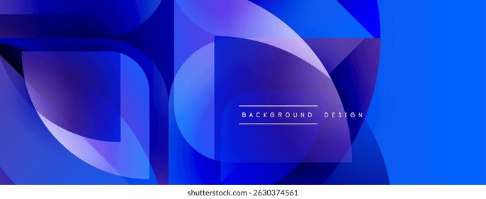 Abstract geometric shapes, vibrant blue hues, modern design. Overlapping layers create depth, dynamic composition. Minimalist aesthetic.