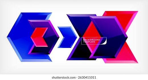 Abstract geometric shapes, vibrant blue, pink hues. Modern design elements create dynamic visual impact. Background template for projects.