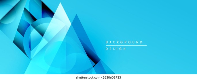 Abstract geometric shapes, vibrant blue hues, modern design. Overlapping layers create depth, dynamic composition. Clean aesthetic.