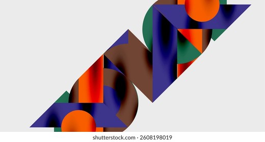 Abstract geometric shapes, vibrant colors, overlapping forms. Modern design, dynamic composition, gradient effects, visual harmony.
