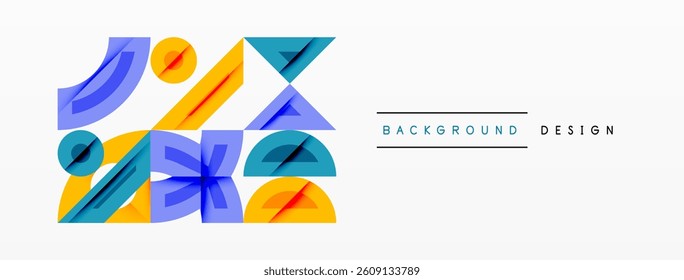 Abstract geometric shapes, vibrant colors, modern design. Overlapping forms create dynamic composition. Clean lines, minimalist aesthetic.