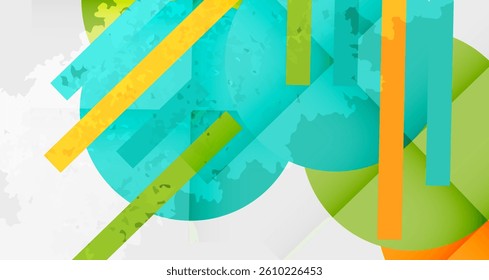 Abstract geometric shapes, vibrant colors, overlapping layers, modern design, dynamic composition, bright palette, clean lines, artistic expression, texture.