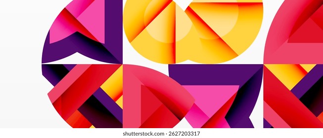 Abstract geometric shapes, vibrant colors, modern design. Overlapping forms create dynamic composition, bold visual impact.