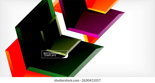 Abstract geometric shapes, vibrant colors, dynamic composition. Modern design element for backgrounds, presentations. Clean, sleek aesthetic.