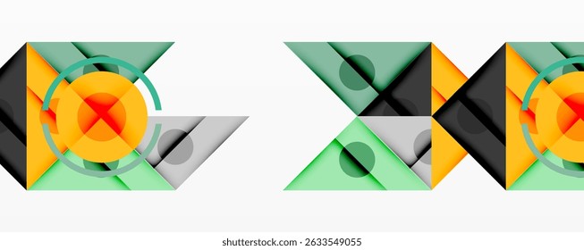 Abstract geometric shapes, vibrant colors, layered design. Minimalist composition, modern aesthetic, clean lines present.