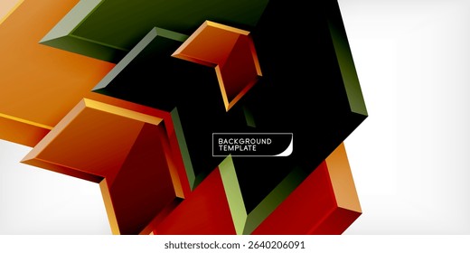 Abstract geometric shapes, vibrant colors, glossy texture. Modern design, dark background creates contrast, dynamic composition.